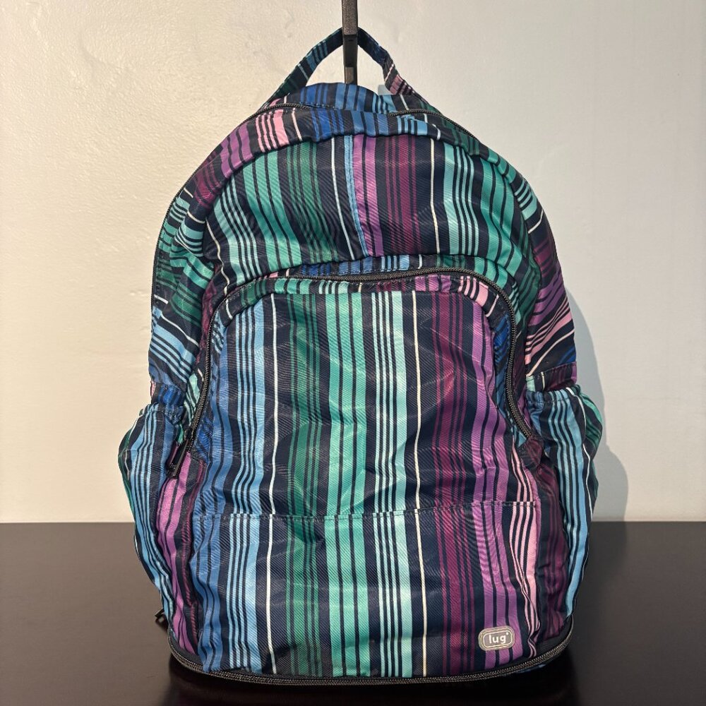 Lug Echo Purple Green Navy Blue Striped Nylon Packable Backpack